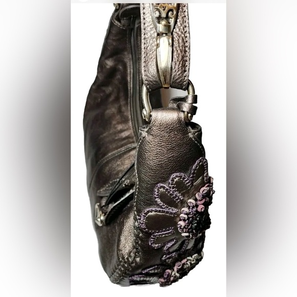 BRIGHTON Fabiola Appliqué Masterpiece 3D Floral Shoulder Bag Bronzed Pewter - Picture 15 of 16